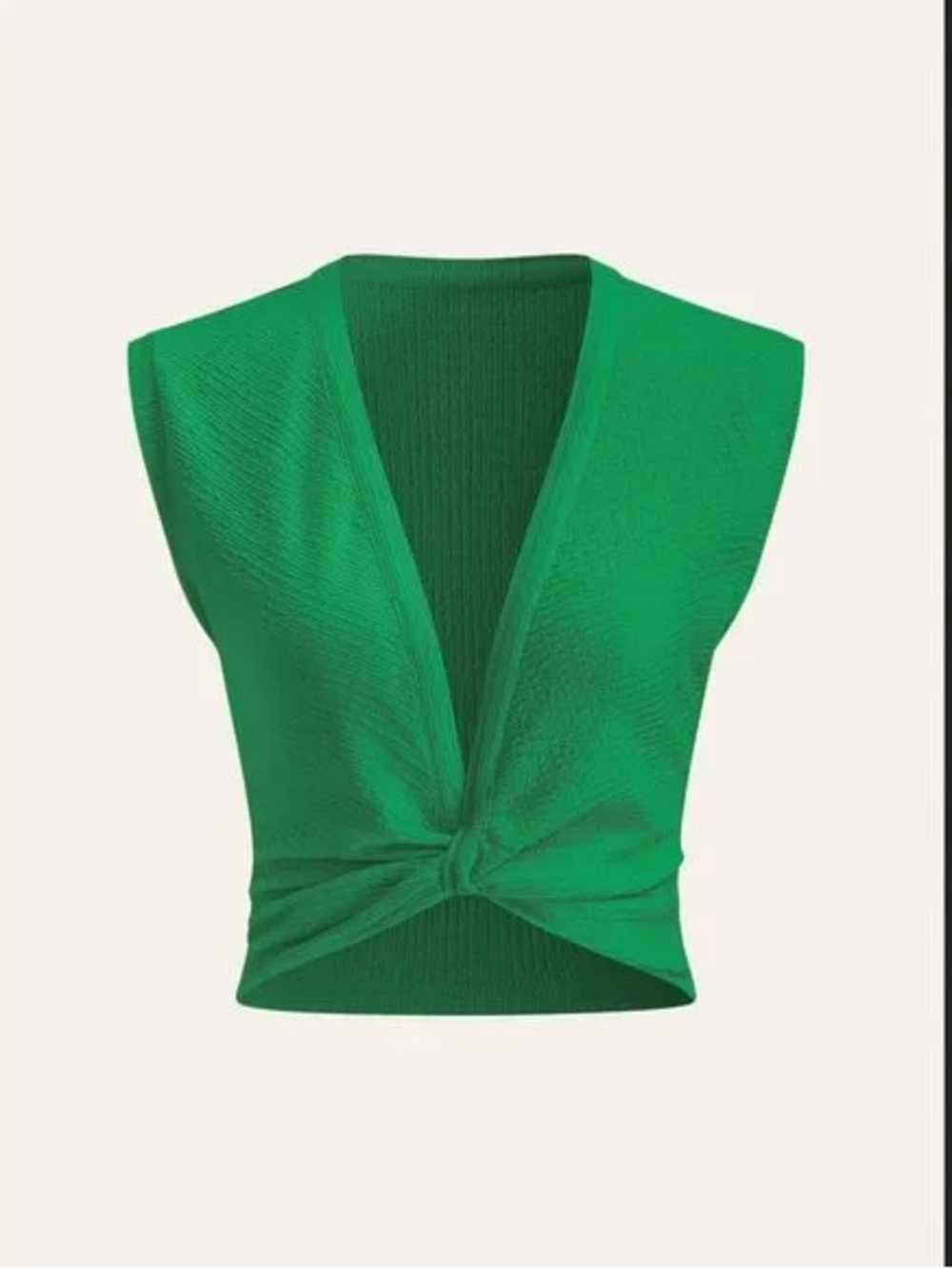 Green Knot-Front V-Neck Crop Top - Women